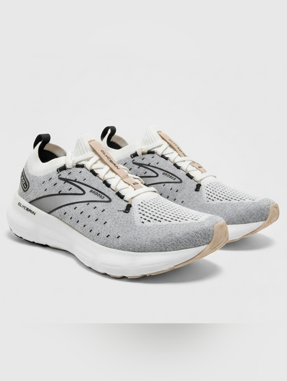 Brooks Glycerin StealthFit 20 Womens Size 9.5 White Grey Running Shoes Excellent